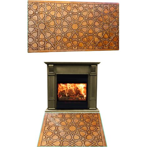 BASE DE CHIMENEA DE CRISTAL TEMPLADO, DIMENSIONES 52x35 cm CON GRÁFICOS DE MOSAICO (1/5)