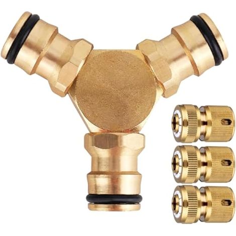 Kit de dérivation en Laiton pour tuyaux d'eau de 13 mm et 15 mm,3 Embouts de Tuyau, 1 répartiteur de Tuyau en Y pour raccord de Tuyau d'arrosage (1/5)