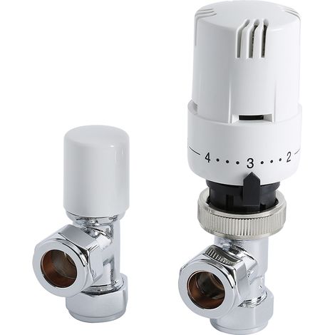 Milano Angled Thermostatic Radiator Valves Pair - Chrome & White (1/3)