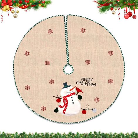 Christmas Tree Skirt, Linen Tree Mat with Snowflakes, Christmas Tree Skirt for Decoration (Christmas Snowman)