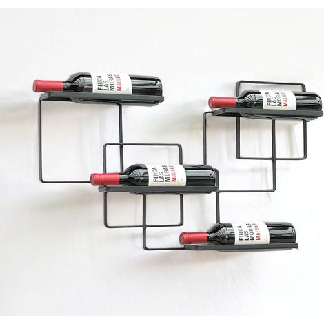 DanDiBo Weinregal Wand Metall Schwarz Wine Line Flaschenregal Flaschenständer Flaschenhalter für 4 Flaschen Schmal Modern Design