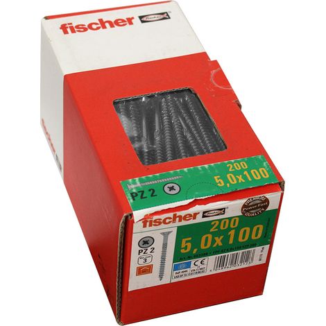 fischer Vis PowerFast II FPF II CZP 5,0x100 BC 30 Tête fraisée, empreinte PZ, zingué blanc, filetage partiel 200 pièces