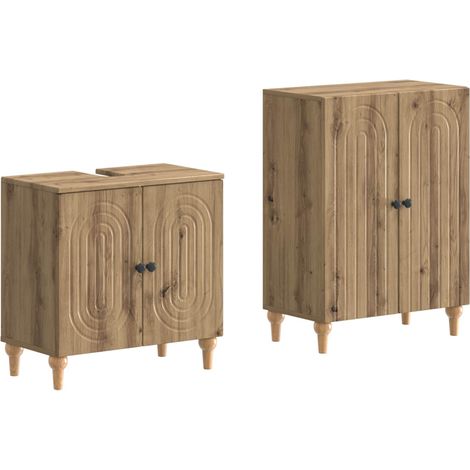 Ensemble Meubles Salle de Bain Sous-Vasque et Rangement Bois d'Ingénierie Chêne Artisanal Lot de 2, 32.44kg (1/5)