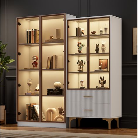 meuble rangement vitrine salon LED blanc 80 et 70 cm OKMYHOME (1/5)