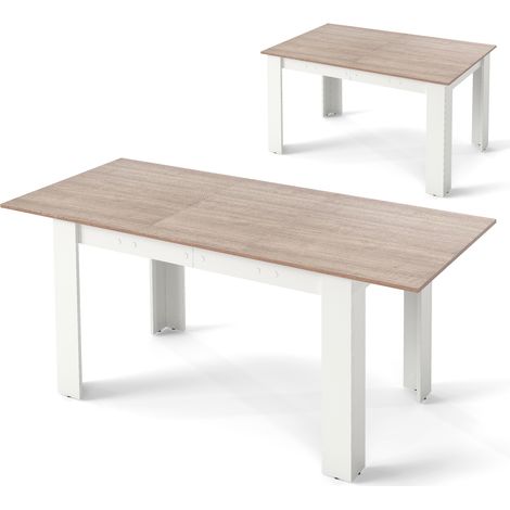 Table Extensible Salle a Manger, Table Cuisine Extensible 6 Personnes Bois et Noir, 120-158 cm, Pieds en Forme de L, Gain de Place, Blanc (1/5)
