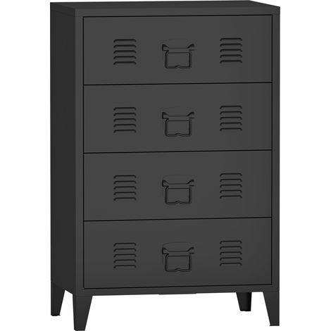 Cómoda elegante y práctica unidad de almacenamiento de metal con 4 cajones de acero 92 x 80 x 40 cm negro 030006839