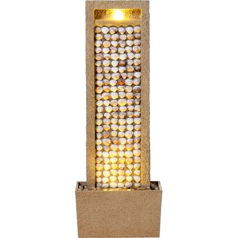 Teamson Home Garden Outdoor Water Feature Tall Waterfall Water Fountain With Warm LED Lights Layered Rock Design Seashells