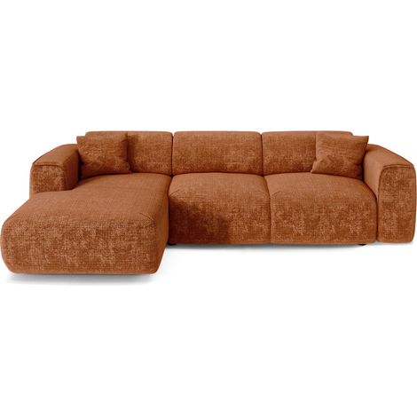 Canapé convertible angle gauche 5 places en velours gaufré terracotta YUMA (1/5)