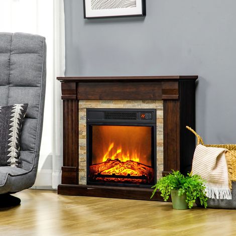 Cheminée électrique, cheminée décorative 1800W effet flamme, luminosité et température réglables, 80x21,6x67,8cm, marron (1/5)