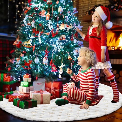 Gonna per albero di Natale da 90 cm, tappetino per albero di Natale, sottostrato per albero di Natale, copertura per base albero di Natale per decorazioni albero di Natale (1/4)
