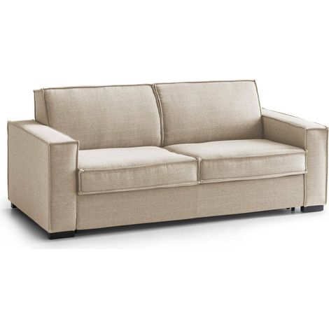 Talamo Italia Schlafsofa Achiropita, Großes 2-Sitzer-Sofa, 100% Made in Italy, Wohnzimmersofa mit drehbarer Öffnung, aus gepolstertem Stoff, mit schmalen Armlehnen, Cm 180x95h90, Beige