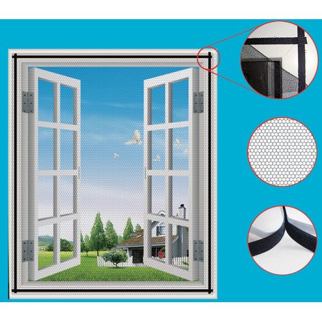 Zanzariera per Finestra 150x180 cm con Bioadesivo Nero
