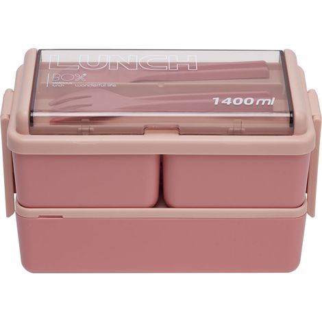 Dual-Layer Plastic Bento Lunch Box with Cutlery (1/5)
