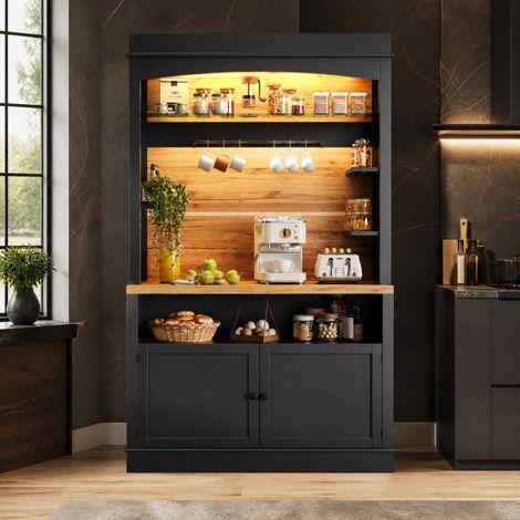 Meuble de cuisine haut 107x43x184 cm en MDF noir, avec rangement, pour cuisine et salon FloraGrace (1/5)