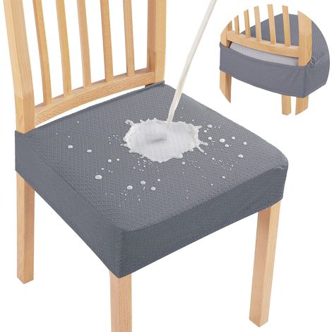 Lot de 2 housses de chaise imperméables en jacquard extensible, amovibles et lavables, sans housses pour le dossier, beige et gris. (1/5)