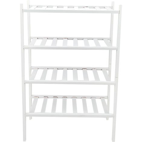 Étagère à chaussures empilable blanche à 4 niveaux, multifonctionnelle, en bambou, idéale pour la maison, l'hôtel ou la résidence étudiante. (1/5)