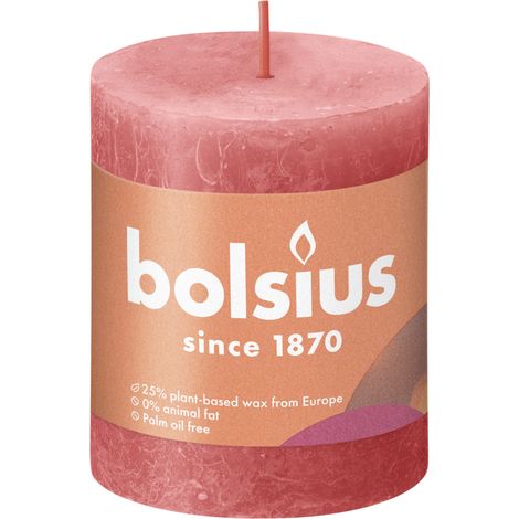 Bolsius Rustik Stumpenkerze rosa blüte, Höhe  8 cm, Ø 6,8 cm Stumpen- und Kugelkerzen