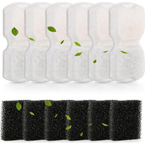 12 Filtre Fontaine Eau Chat pour Fontaine a Eau pour Chat INOX Filtre - 6 Filtre à Charbon et 6 éponge en Mousse pour 9.5 5cm Fontaine Eau Chat avec Résine Activée (1/5)