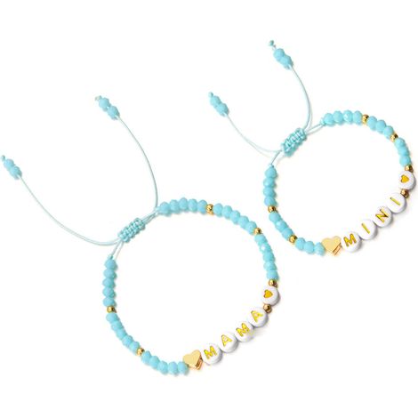 Pulseras apilables de cuentas, 2 piezas, con cuentas azules con la inscripción "love"