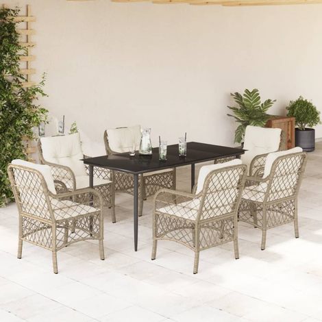 Set comedor de jardín 7 pzas con cojines ratán sintético beige vidaXL (1/5)
