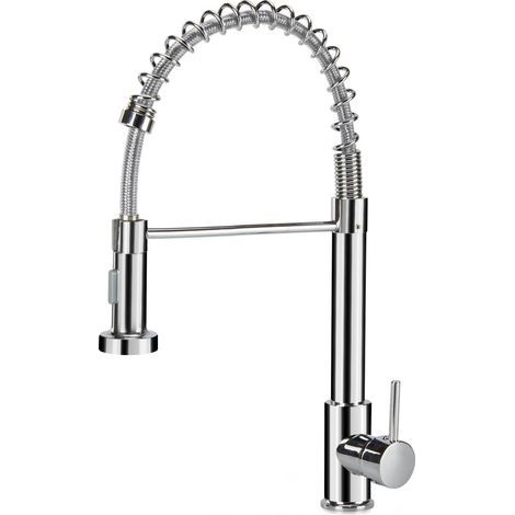 Robinet de cuisine argenté Mitigeur avec douchette extractible, mitigeur de cuisine, pivotant à 360° (1/5)