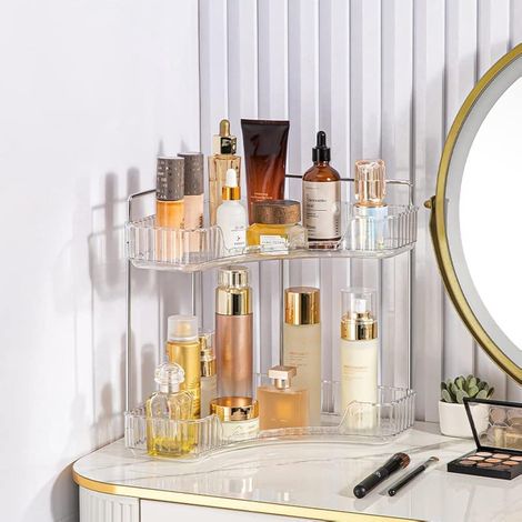 Organisateur Maquillage, Rangement Maquillage, Organisateur de Cosmétiques, Présentoir Cosmétique, Organisateur de Parfum pour Salle de Bain (Claire, 2 Couches) (1/4)