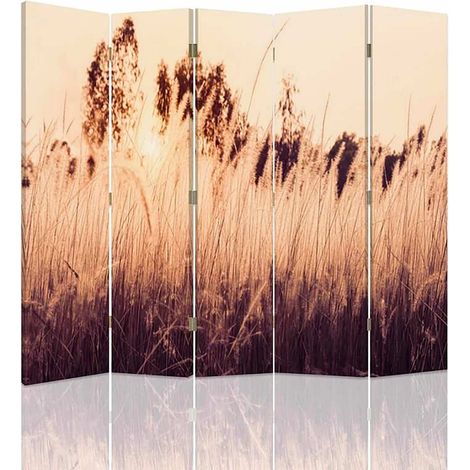 Paravent l'herbe haute, Décoration Nature 5 Panneaux - 180 x 180 cm - 1 face déco, 1 face noir