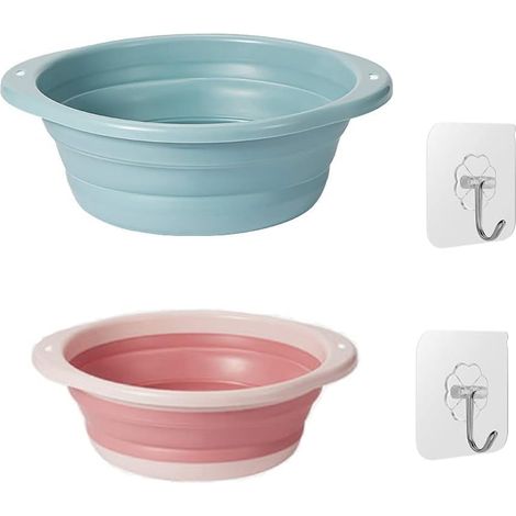 Lavabo pliable, ensemble lavabo portable deux pièces, lavabo pliable multifonctionnel, gain de place, adapté aux voyages, au camping, à la randonnée et aux animaux de compagnie (bleu et rose)