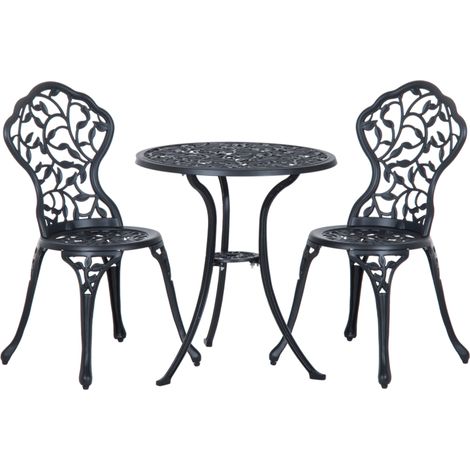 Ensemble bistro 3 pièces en aluminium noir pour jardin et terrasse avec table 60x60 cm et 2 chaises (1/5)