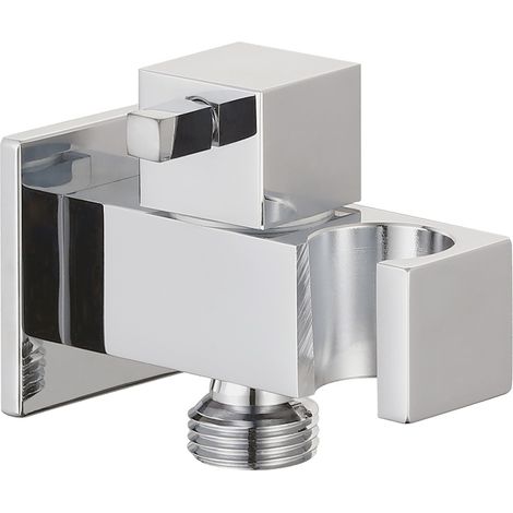 Presa acqua a muro Square con porta doccetta e valvola di sicurezza – Ottone cromato
