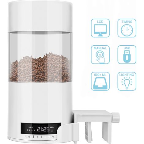 Alimentador automático de peces AutoFish 3000, duradero, con control programable y depósito de 500 g.