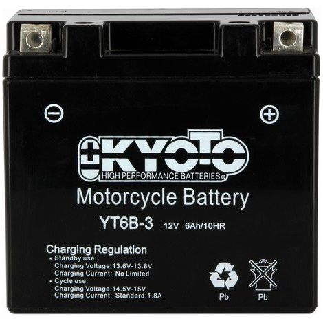 BATTERIE MOTO KYOTO YT6B-3 - SS ENTR. GEL L 114MM W 70MM H 105MM 12V 6AH PRÉ REMPLIE YUASA GT6B-3
