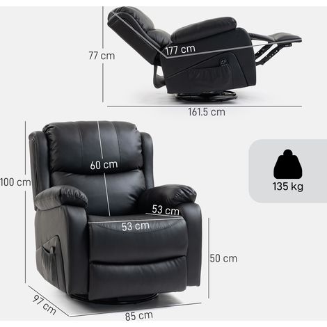 Fauteuil inclinable avec 8 points de massage, chauffage et repose-pieds, 87x97x100cm, noir. (1/3)
