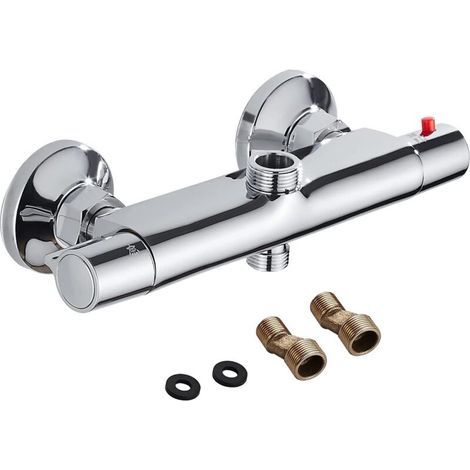 Mitigeur Douche Thermostatique 2 Sorties , Robinet de Douche en laiton , laiton chromé mitigeur anti-brûlure pour baignoire de salle de bain (1/5)