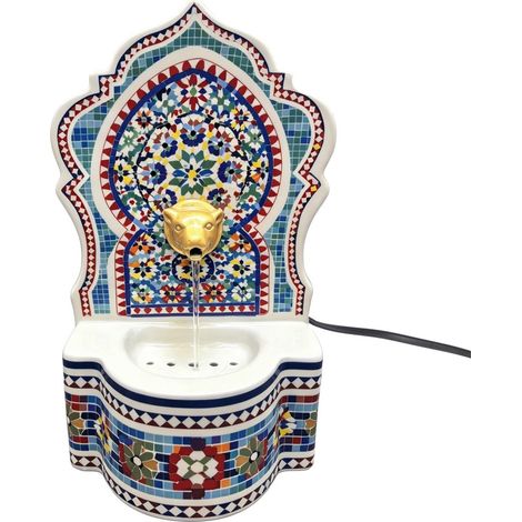 Fontana ad acqua in gres con mosaico multicolore 29 cm