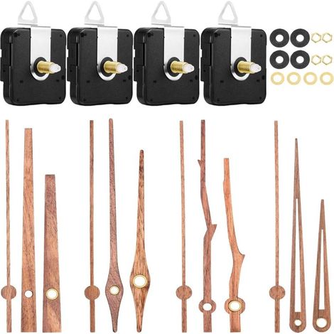EASYCOMFORT 4 Pièces Mouvements d'Horloge à Quartz avec 4 Types Aiguilles d'Horloge en Bois de Noyer Accessoires d'Horloge pour Remplacement de Réparation d'Horloge (Convient pour 12 Pouces Horloge) (1/5)
