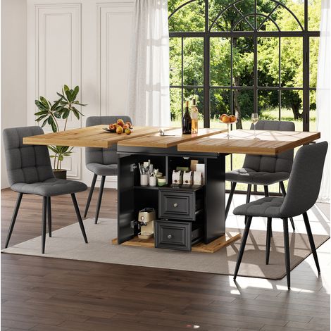 Ausziehbarer Esstisch 110-140 x 80 x 75 cm aus MDF und Metall, Natur (1/5)