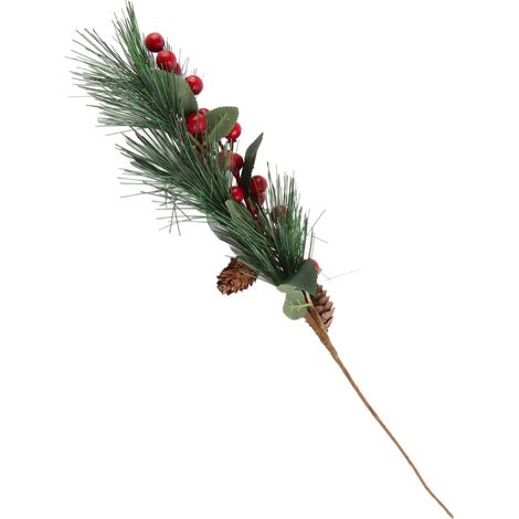 Künstlicher Kiefernzweig 40 cm, norwegisches Waldmodell A mit Blättern, Weihnachtszweige mit Tannenzapfen und roten Beeren, grüne Blumendekoration für Weihnachtsgestecke und -dekorationen (1/5)