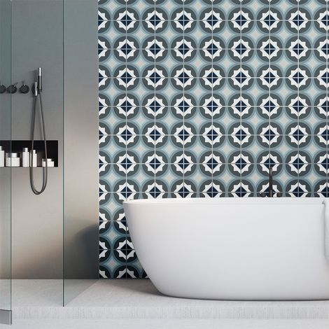 Sticker Mural Carrelage adhésif Cuisine Salle de Bain - 30 STICKERS CARREAUX DE CIMENT AZULEJOS FABIANA - 30stickers10x10cm (1/5)