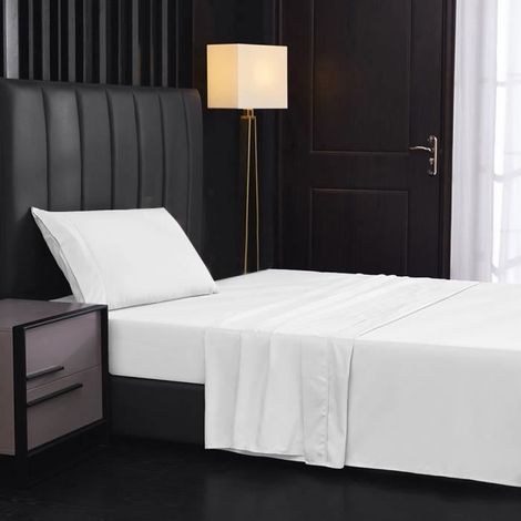 Parure de lit - WOVTE - 3 pièces - Drap Housse 100x190cm - Drap Plat 167x243cm - Taie 50x76cm (1/4)