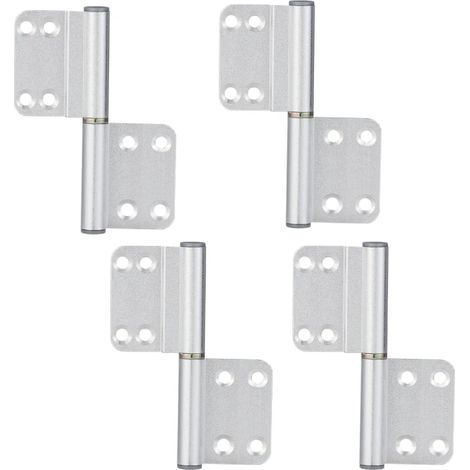 (Argent, lot de 4) Charnière de porte en aluminium noir à motif drapeau, amovible, 10 cm (4 pouces), pour porte de cuisine, porte de toilettes. (1/5)