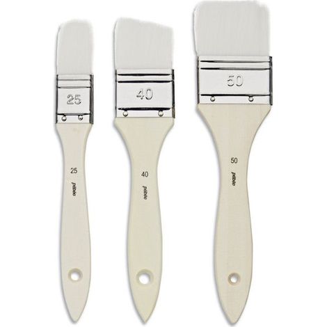 Spalters - Pinceaux plats - 3 formes et tailles - Gesso - Vernis - Fibres nylon blanc - Pébéo
