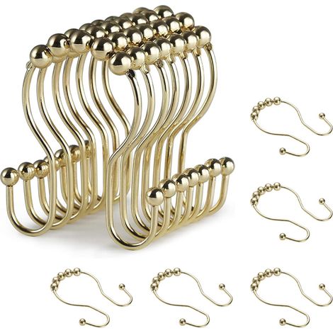 Crochets de rideau de douche, anneaux de rideau de douche, crochets doubles, 12 pièces (doré) (1/5)