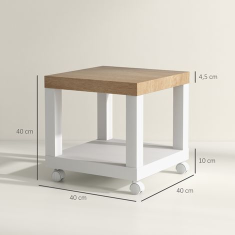 Table d'appoint roulante, table basse moderne avec étagère ouverte, 40 x 40 x 40 cm, bois naturel & blanc (1/5)