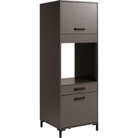 Columna de Horno de Cocina Smoke Estilo Industrial en Color Gris con 1 Cajón y 2 Puertas 63x188x60 cm (1/2)