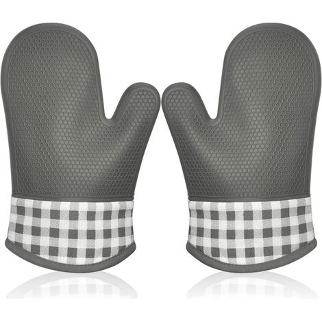 Guanti da forno in silicone resistenti al calore, guanti da forno, guanti da cucina spessi e isolanti per barbecue e cottura, guanti professionali, 1 paio (grigio)