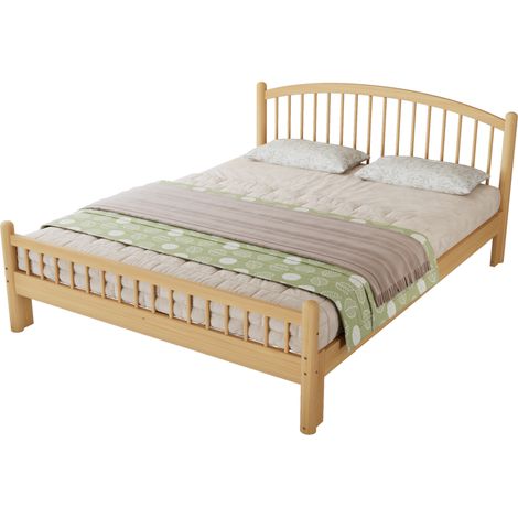 CHICFURN Lit simple 140x200 cm en bois clair, design minimaliste à barreaux, cadre stable, sommier à lattes robuste, pour chambre d'enfant, ado ou invité (1/5)