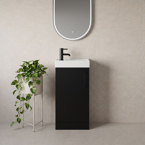 Napoli Cube Matt Black 400mm Single Door Vanity Unit with Align Basin - 400mm - Matt Black 160mm Handle
