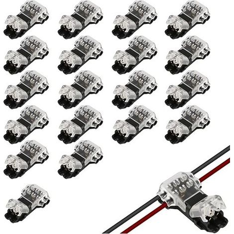 2-Pin T-Connector for Electric Wire 20/22 AWG, Waterproof Seamless Electrical Connector for Low Voltage Cable, LED Connector and Electrical Connector for Car and Lighting (1/5)