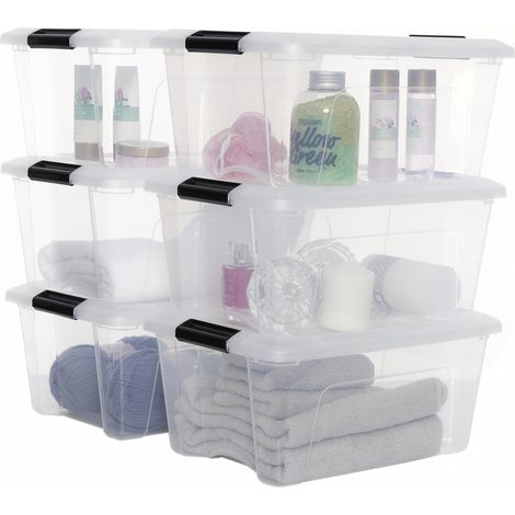 Iris Ohyama, Boites de Rangement Plastique avec Couvercle, 15L, Lotde 6, Transparent, DDNTB-15